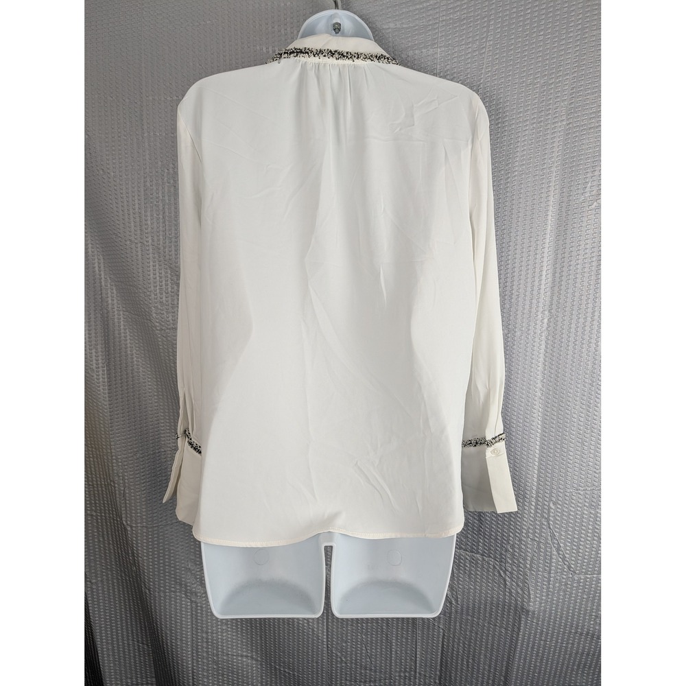 Adrianna Papell Womens Ivory Tweed Trim Button-Up Blouse L/XL Ivory Black Top - Picture 8 of 15